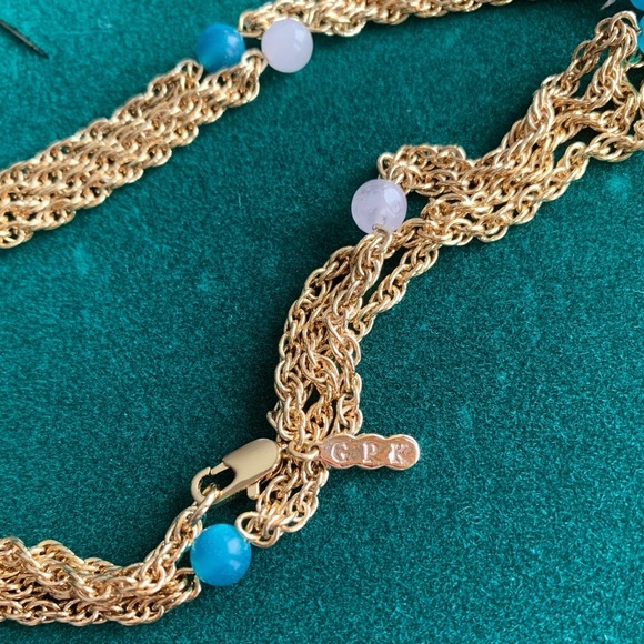 Grace Kelly Simple Stone Double Strand Chain Necklace 18k Gold Plated - Picture 7 of 9